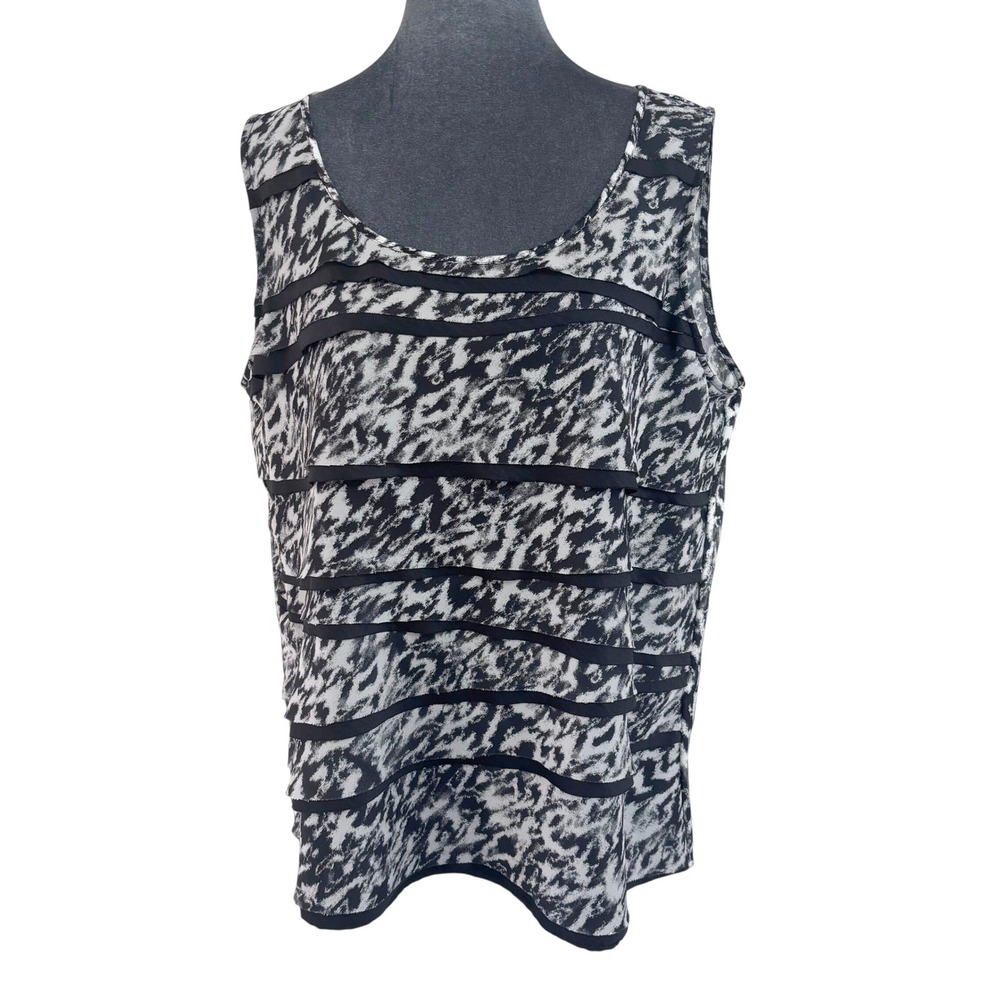 Chicos Black White Abstract Animal Print Tiered Ruffle Sleeveless Top (XL) 3